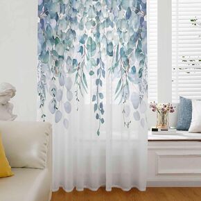 Modern Boho Geometric Window Curtains 63 Inches Long,Semi Sheer Rod Pocket Chiffon Curtains Drapes Drapery Voile Draperies Window Treatment for Living Room,Abstract Art Navy Pink Tropical Palm Trees
