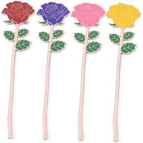 Bookmarks Rose Shaped Metal Bookmark Reading Book Markers Gifts for Women, Kids, Teens Girls, Readers and Book Lovers Pack of 4
