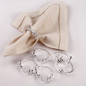 Pearl Napkin Rings Set of 6, Delicate Handmade Napkin Holder Ring Buckles Ideal Table Setting Decor for Wedding, Valentine's Day, Banquet, Birthday, Thanksgiving (White)