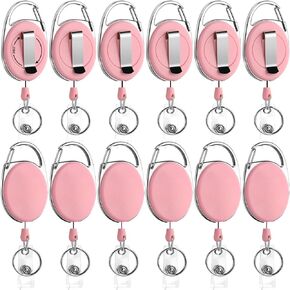 Soleebee 2 Pack Retractable Badge Reels with 360° Swivel Belt Clip and Key Ring, 25'' Retractable Keychain Carabiner ID Badge Holder Pink