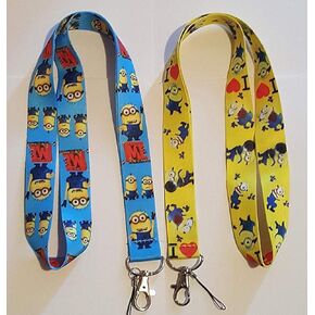 2017 Set of 2 Despicable Me Minions Lanyards Keychain ID MP3 Badge Holder Blue & Yellow