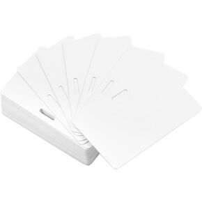 100 Pack Premium Blank PVC Cards with Slot Punch on Long Side - Horizontal Slot Punch Blank ID Cards- CAETOUNG CR80 30 Mil Graphic Quality White Plastic Cards for Photo ID Badge Printers