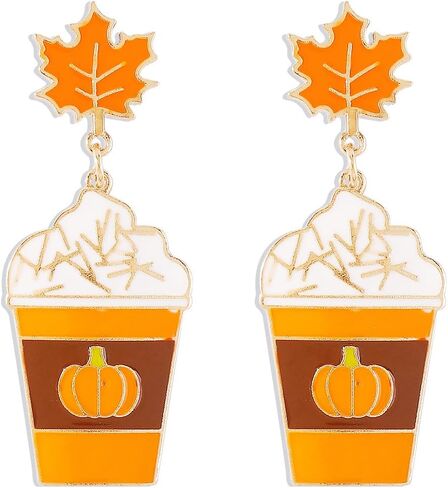 Water Cup Pumpkin Maple Leaf Dangle Earrings for Women Girls Gold Plated Enamel Ice Cream Drop Dangling Stud Earring Fashion Thanksgiving Day Halloween Wedding Birthday Christmas Jewelry Gifts in Saudi Arabia