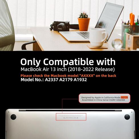 Case for MacBook Air 13 inch (2022/2021/2018 Release,M1 A2337 A2179 A1932),Transparent Hard Shell Case for Mac Air 13.3 with Touch ID, Matte Dark Grey in Saudi Arabia