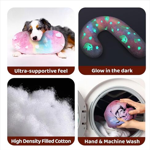 Dog Calming Pillow, Glow in The Dark Dog Throw Pillow, Soft J-Shaped Pillow for Cat & Dog, Machine Washable Pet Calming Toy for Joint Relief Sleeping Improve-L in Kuwait
