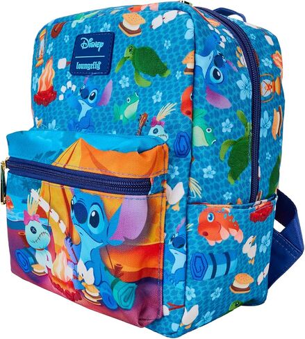 Loungefly Disney Stitch Camping Cuties All-Over Print Nylon Square Mini Backpack, Small in Saudi Arabia