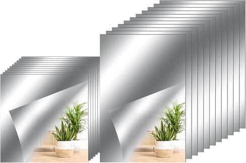 40 Pieces Flexible Mirror Sheets 6 x 9 Inch, 6 x 6 Inch Self Adhesive Mirror Tiles Non Glass Mirror Stickers Shatterproof Soft Mirror Wall Sticker Plastic Peel and Stick Mirrors for Crafts Home Decor in Saudi Arabia