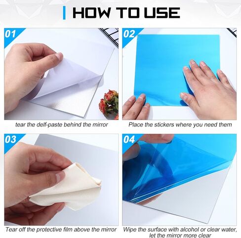 40 Pieces Flexible Mirror Sheets 6 x 9 Inch, 6 x 6 Inch Self Adhesive Mirror Tiles Non Glass Mirror Stickers Shatterproof Soft Mirror Wall Sticker Plastic Peel and Stick Mirrors for Crafts Home Decor in Saudi Arabia