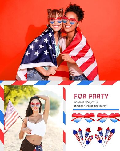 20 Pairs Heart Shaped Rimless Sunglasses Independence Day Party Sunglasses Memorial Day 4th of July Personality Sunglasses Red White Blue Eyewear Cute Candy Color Frameless Glasses for Women Men in Saudi Arabia