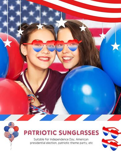20 Pairs Heart Shaped Rimless Sunglasses Independence Day Party Sunglasses Memorial Day 4th of July Personality Sunglasses Red White Blue Eyewear Cute Candy Color Frameless Glasses for Women Men in Saudi Arabia