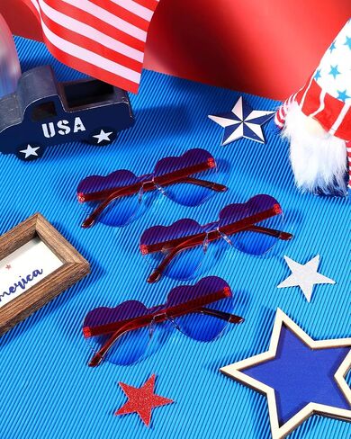 20 Pairs Heart Shaped Rimless Sunglasses Independence Day Party Sunglasses Memorial Day 4th of July Personality Sunglasses Red White Blue Eyewear Cute Candy Color Frameless Glasses for Women Men in Saudi Arabia