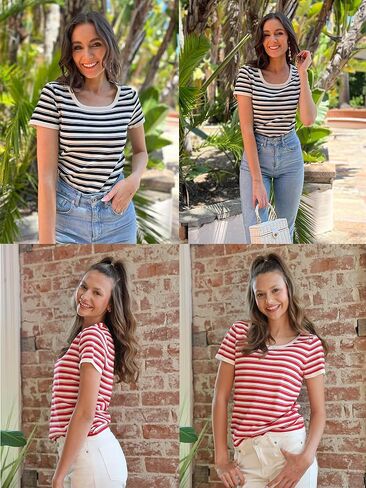 Angashion ملابس علوية نسائية غير رسمية - قمصان صيفية بأكمام قصيرة لعام 2024 بلوزات تونيك عصرية برقبة مربعة للعمل in Kuwait