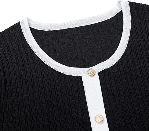 Women's Crew Neck Short Sleeve Collar Contrast Trim Button Front Slim Fit Knit Crop Top in Saudi Arabia