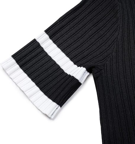 Women's Crew Neck Short Sleeve Collar Contrast Trim Button Front Slim Fit Knit Crop Top in Saudi Arabia