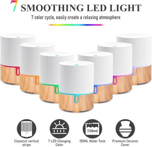 Essential Oil Diffuser Ceramic Electric Aroma Diffuser Aromatherapy Air Diffuser Fragrance Oil Diffuser with 7 Colors LED Light/Waterless Auto-Off Diffuser for Home Office 150ml-White in Saudi Arabia