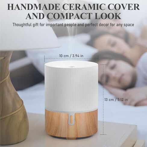 Essential Oil Diffuser Ceramic Electric Aroma Diffuser Aromatherapy Air Diffuser Fragrance Oil Diffuser with 7 Colors LED Light/Waterless Auto-Off Diffuser for Home Office 150ml-White in Saudi Arabia