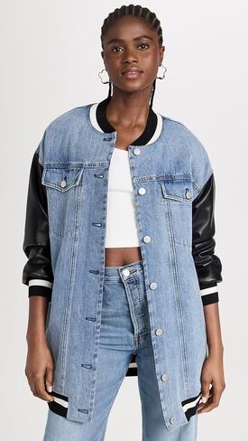 alice + olivia Women's Orten Short Vegan Varsity Jacket in Saudi Arabia