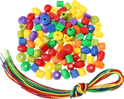 TOODOO سلسلة الخرز مع 100 خرزة، 10 سلاسل وجلد مجموعة الخرز للأطفال الصغار مرحلة ما قبل المدرسة التعلم التوحد المهني in Kuwait