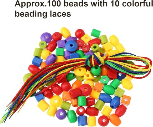 TOODOO سلسلة الخرز مع 100 خرزة، 10 سلاسل وجلد مجموعة الخرز للأطفال الصغار مرحلة ما قبل المدرسة التعلم التوحد المهني in Kuwait