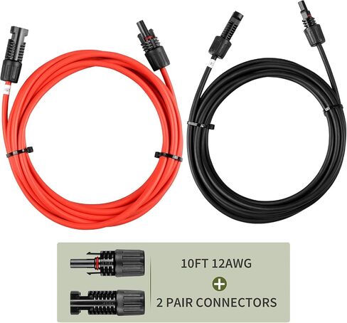 HQST Solar Panel Extension Cable 10 Feet 10AWG with Female and Male Connector Solar Panel Adaptor Kit Tool (10FT Red + 10FT Black) in Saudi Arabia