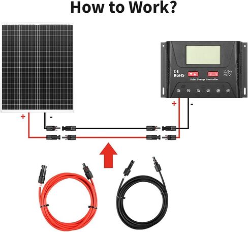 HQST Solar Panel Extension Cable 10 Feet 10AWG with Female and Male Connector Solar Panel Adaptor Kit Tool (10FT Red + 10FT Black) in Saudi Arabia