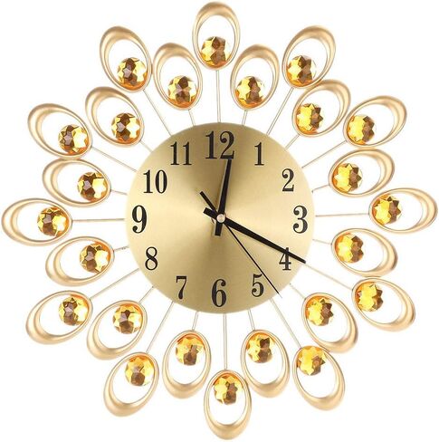 Sparkling Wall Clock, European Style Flower Clock Iron Art Battery Operated Hanging Wall Clock for Dining Room Living Room Office Home Bar Cafe 37cm Dia (Gold) in Saudi Arabia
