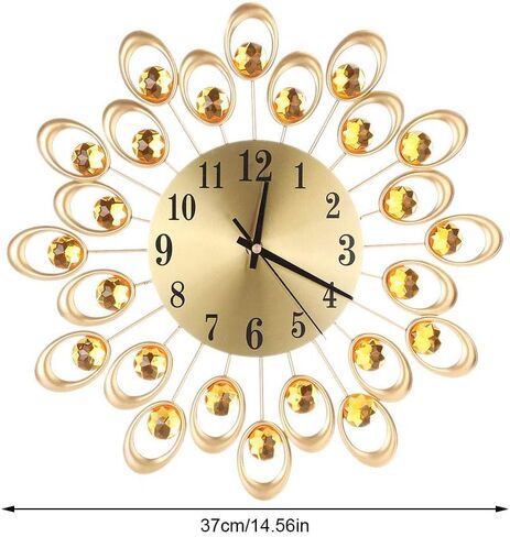 Sparkling Wall Clock, European Style Flower Clock Iron Art Battery Operated Hanging Wall Clock for Dining Room Living Room Office Home Bar Cafe 37cm Dia (Gold) in Saudi Arabia