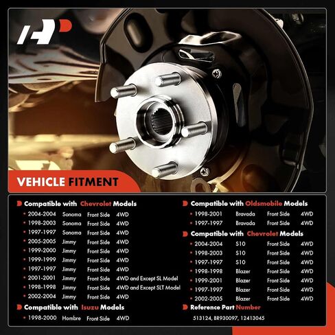 A-Premium 2 × محمل العجلة الأمامية ومجموعة المحور مع ABS و5 عروة متوافقة مع Chevy & GMC & Isuzu & Oldsmobile - 1997-2005 - Blazer، S10، Jimmy، Sonoma، Hombre، Bravada in Saudi Arabia