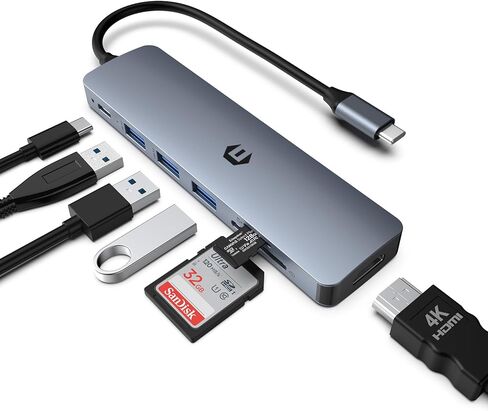 محور USB C 7 في 1، محور محول متعدد المنافذ للكمبيوتر المحمول مع مخرج HDMI، 100 وات PD، 3 منافذ USB 3.0، قارئ SD/TF، ​​متوافق مع أجهزة الكمبيوتر المحمولة USB C Dell XPS/HP/Surface والمزيد in Saudi Arabia