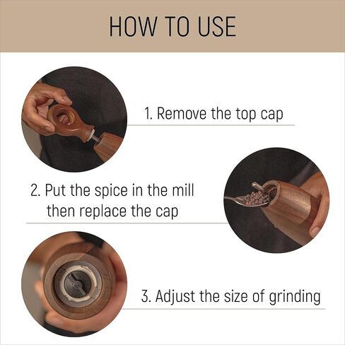 مجموعة مطحنة الملح والفلفل الخشبية | مطحنة الملح والفلفل من خشب الجوز الأسود | مطحنة توابل قابلة للتعديل | مطحنة سيراميك قابلة للتعديل | 8 و10 بوصات - مجموعة من قطعتين in Saudi Arabia