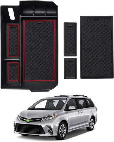Autorder Center Console Organizer for Toyota Sienna 2024 2023 2022 2021 Accessories Armrest Storage Box Secondary Insert Tray with 2 Color Mats in Saudi Arabia