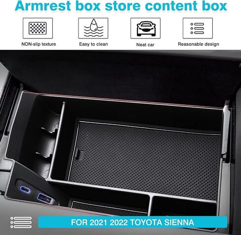 Autorder Center Console Organizer for Toyota Sienna 2024 2023 2022 2021 Accessories Armrest Storage Box Secondary Insert Tray with 2 Color Mats in Saudi Arabia