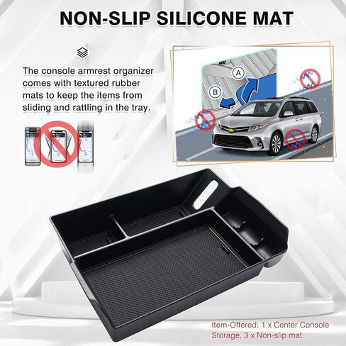 Autorder Center Console Organizer for Toyota Sienna 2024 2023 2022 2021 Accessories Armrest Storage Box Secondary Insert Tray with 2 Color Mats in Saudi Arabia
