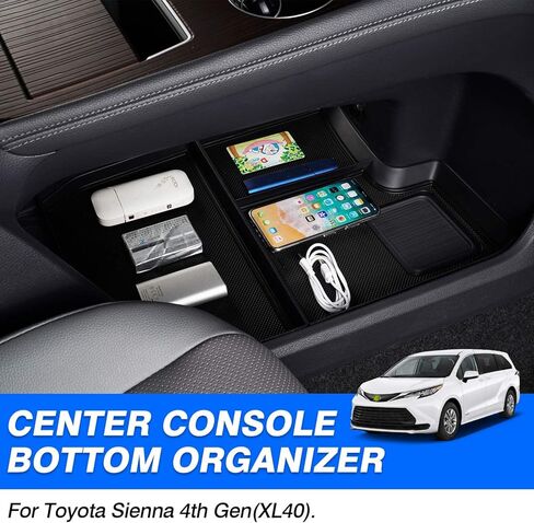 منظم وحدة التحكم المركزية من Autoorder لسيارة Toyota Sienna 2024 2023 2022 2021 ملحقات صندوق تخزين مسند الذراع صينية إدراج ثانوية مع سجادتين ملونتين in Saudi Arabia