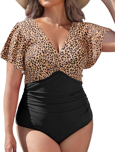 Aqua Eve Plus Size One Piece Swimsuit with Sleeve Tummy Control Bathing Suit Ruffle Vintage Swimwear in Saudi Arabia