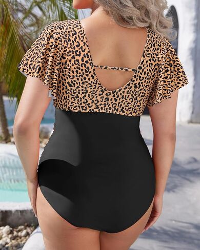 Aqua Eve Plus Size One Piece Swimsuit with Sleeve Tummy Control Bathing Suit Ruffle Vintage Swimwear in Saudi Arabia