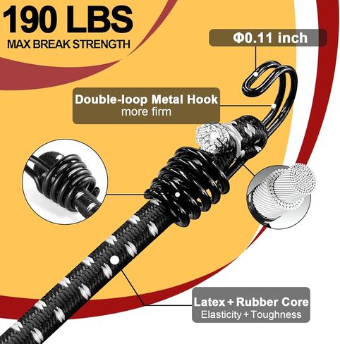 24 قطعة من حبال بنجي بأحجام متنوعة، تتضمن 18 بوصة، 24 بوصة، 31 بوصة، 40 بوصة حبال بنجي مع خطافات شديدة التحمل في الهواء الطلق، حزمة حزام حبل بنجي، حبال بنجي صغيرة و6 ربطات عنق كروية وحقيبة تنظيم متضمنة - أسود in Kuwait