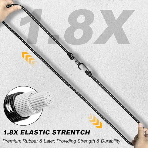 24 قطعة من حبال بنجي بأحجام متنوعة، تتضمن 18 بوصة، 24 بوصة، 31 بوصة، 40 بوصة حبال بنجي مع خطافات شديدة التحمل في الهواء الطلق، حزمة حزام حبل بنجي، حبال بنجي صغيرة و6 ربطات عنق كروية وحقيبة تنظيم متضمنة - أسود in Kuwait
