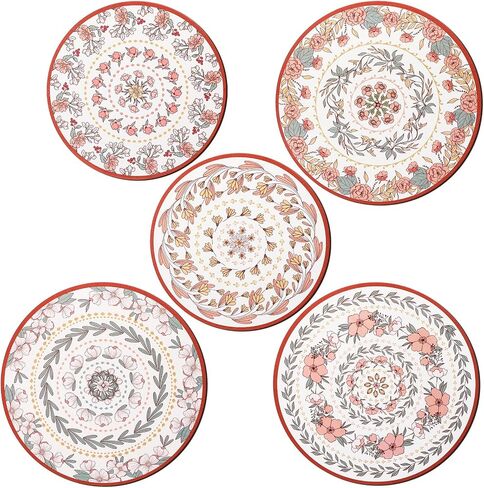 Tiamon 5 Pcs Boho Wall Basket Decor Mandala Wall Decor Boho Round Wood Decoration Floral Boho Hanging Basket Wall Decor Hippie Flat Set Boho Wall Decor for home living room Bedroom in Saudi Arabia