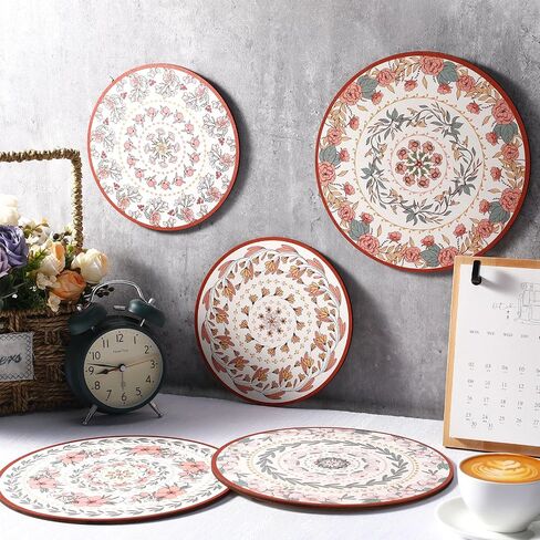 Tiamon 5 Pcs Boho Wall Basket Decor Mandala Wall Decor Boho Round Wood Decoration Floral Boho Hanging Basket Wall Decor Hippie Flat Set Boho Wall Decor for home living room Bedroom in Saudi Arabia