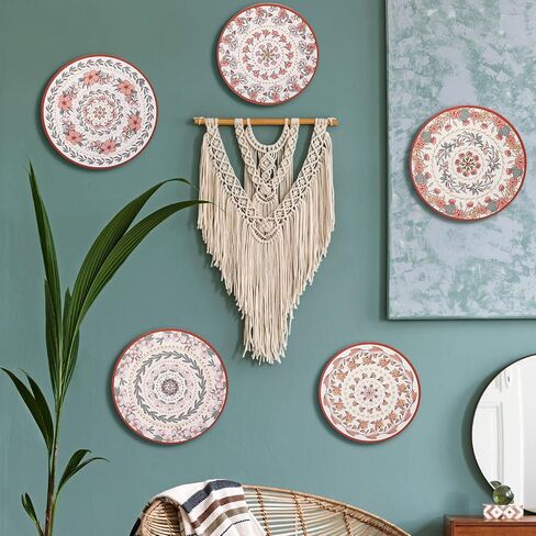 Tiamon 5 Pcs Boho Wall Basket Decor Mandala Wall Decor Boho Round Wood Decoration Floral Boho Hanging Basket Wall Decor Hippie Flat Set Boho Wall Decor for home living room Bedroom in Saudi Arabia