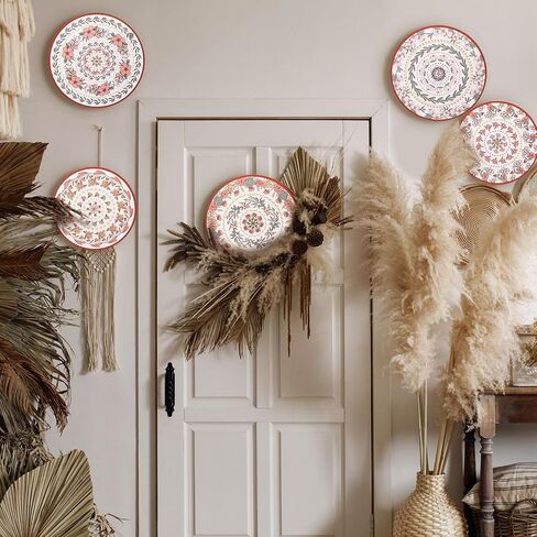 Tiamon 5 Pcs Boho Wall Basket Decor Mandala Wall Decor Boho Round Wood Decoration Floral Boho Hanging Basket Wall Decor Hippie Flat Set Boho Wall Decor for home living room Bedroom in Saudi Arabia