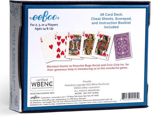 eeBoo: مجموعة بطاقات اللعب Piece and Love Pinochle، نسخة فنية من لعبة البطاقات التقليدية هذه، تحتوي على 48 بطاقة و4 بطاقات غش ولوحة النتائج، للأعمار من 14 عامًا فما فوق in Saudi Arabia