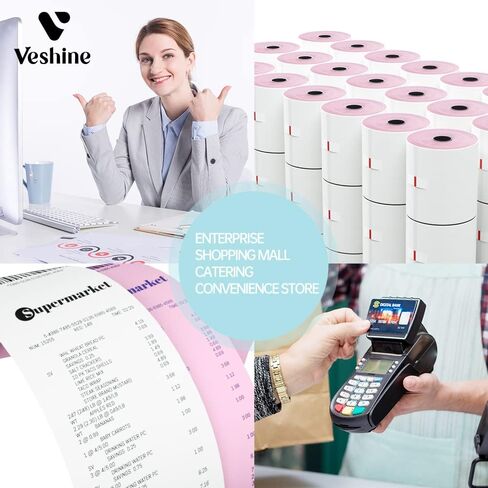 (10 لفات) طبقتان من اللفات الخالية من الكربون مقاس 3 بوصات × 95 قدمًا، ورق إيصالات أبيض/أصفر، ماكينة تسجيل المدفوعات النقدية بطبقتين in Kuwait