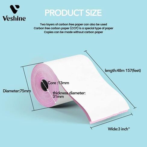 (10 لفات) طبقتان من اللفات الخالية من الكربون مقاس 3 بوصات × 95 قدمًا، ورق إيصالات أبيض/أصفر، ماكينة تسجيل المدفوعات النقدية بطبقتين in Kuwait