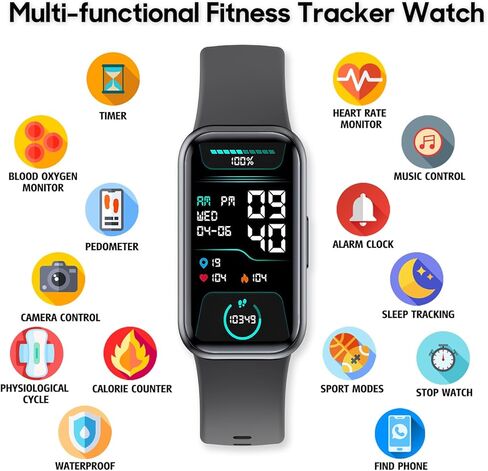 ZURURU Fitness Tracker Watch with Heart Rate Blood Oxygen Monitor, Slim Smart Watch for Men and Women in Kuwait