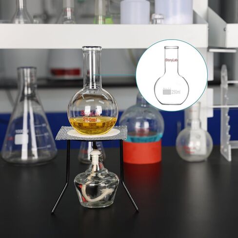 StonyLab Glass 250ml قارورة طويلة الرقبة مسطحة القاع، زجاج البورسليكات ثقيل الجدار مسطح القاع قارورة الغليان مع رقبة طويلة، 250 مل in Saudi Arabia