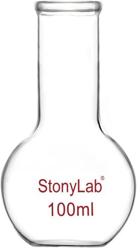 StonyLab Glass 250ml قارورة طويلة الرقبة مسطحة القاع، زجاج البورسليكات ثقيل الجدار مسطح القاع قارورة الغليان مع رقبة طويلة، 250 مل in Saudi Arabia