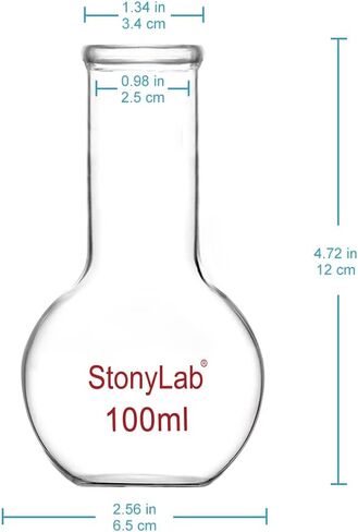 StonyLab Glass 250ml قارورة طويلة الرقبة مسطحة القاع، زجاج البورسليكات ثقيل الجدار مسطح القاع قارورة الغليان مع رقبة طويلة، 250 مل in Saudi Arabia