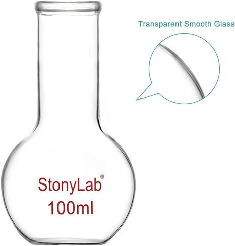 StonyLab Glass 250ml قارورة طويلة الرقبة مسطحة القاع، زجاج البورسليكات ثقيل الجدار مسطح القاع قارورة الغليان مع رقبة طويلة، 250 مل in Saudi Arabia